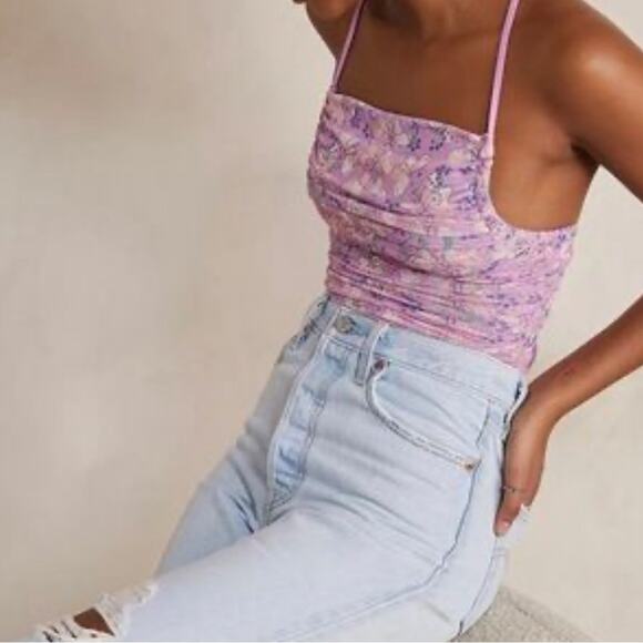 Free People Romantic Milkshake Mesh Butterfly Ruched Fairy Lace Up Boho Bodysuit - Picture 7 of 16